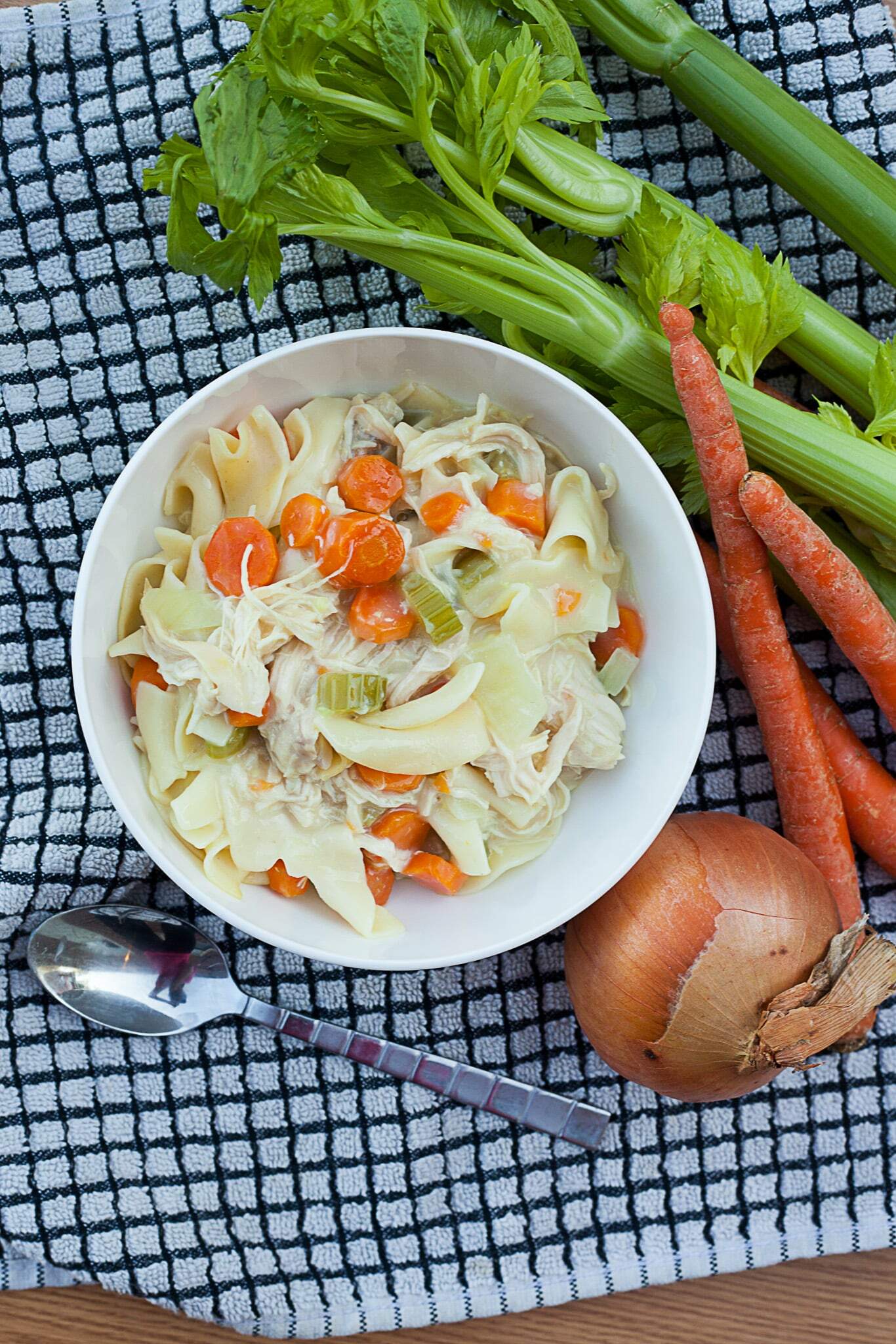 Make this hearty CREAMY chicken noodle from Call Me Betty. Soup is thickened with a flour and water slurry, which means no cream and no cream soup callmebetty.com