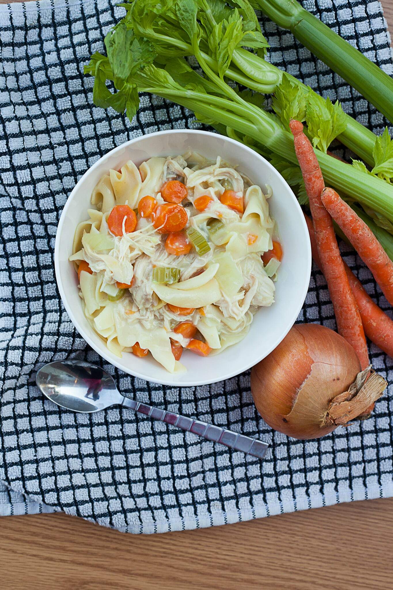 Make this hearty CREAMY chicken noodle from Call Me Betty. Soup is thickened with a flour and water slurry, which means no cream and no cream soup callmebetty.com