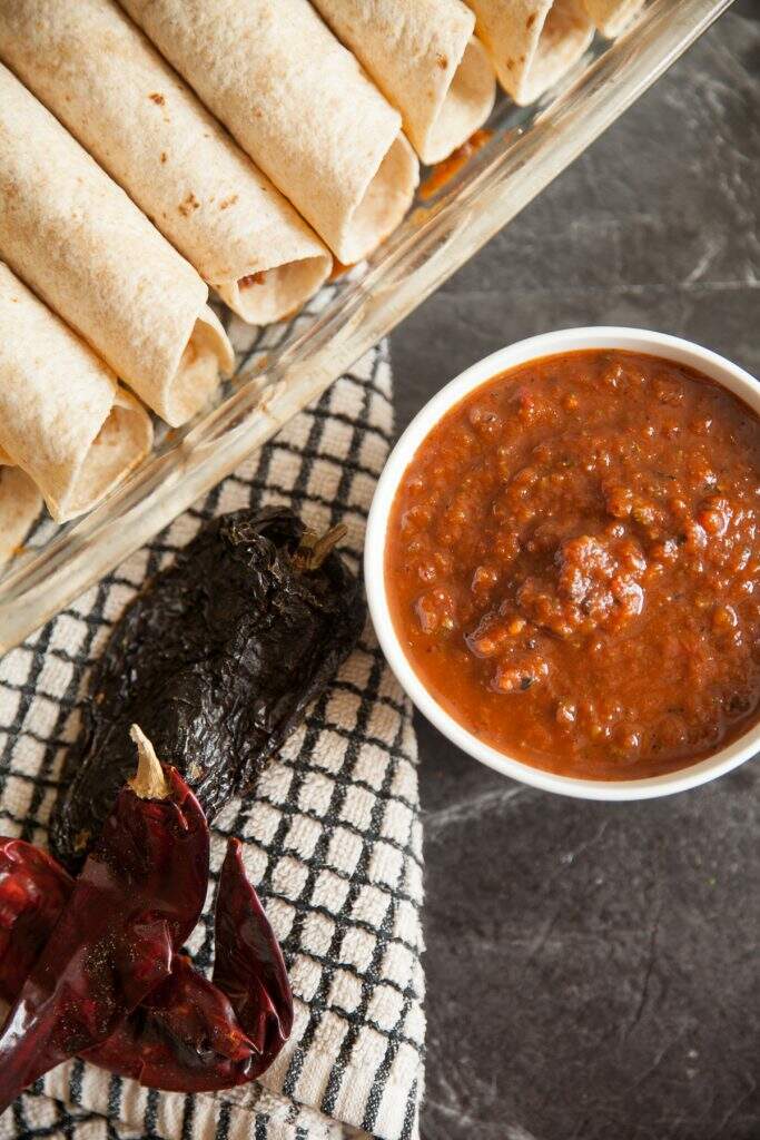 red enchilada sauce from scratch from above with dry chiles