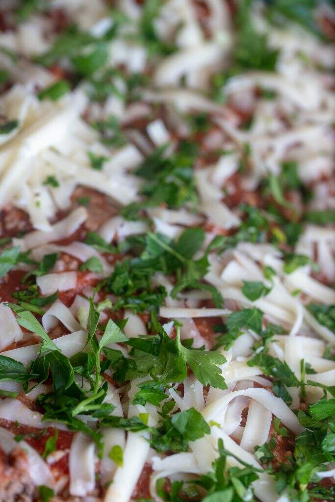 close-up shot of uncooked easy homemade lasagna