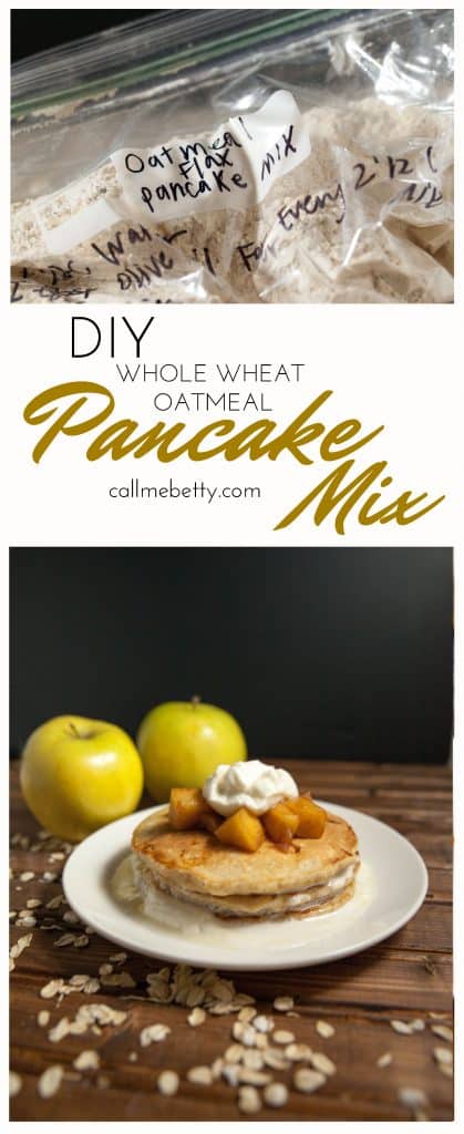 Homemade pancakes are so easy with this DIY whole grain oatmeal pancake mix from Call Me Betty callmebetty.com 