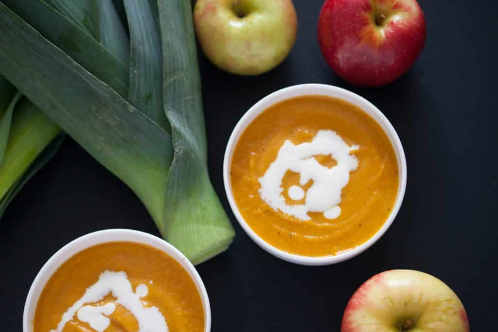 This butternut squash and apple soup is lightly sweet, rich in flavor, and perfectly warm and comforting for the winter.