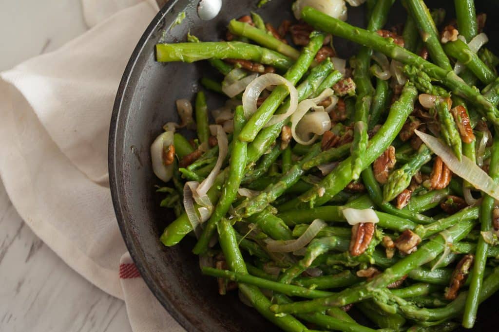 Quick, Easy, and Amazing Skillet Asparagus with Pecans | Call Me Betty