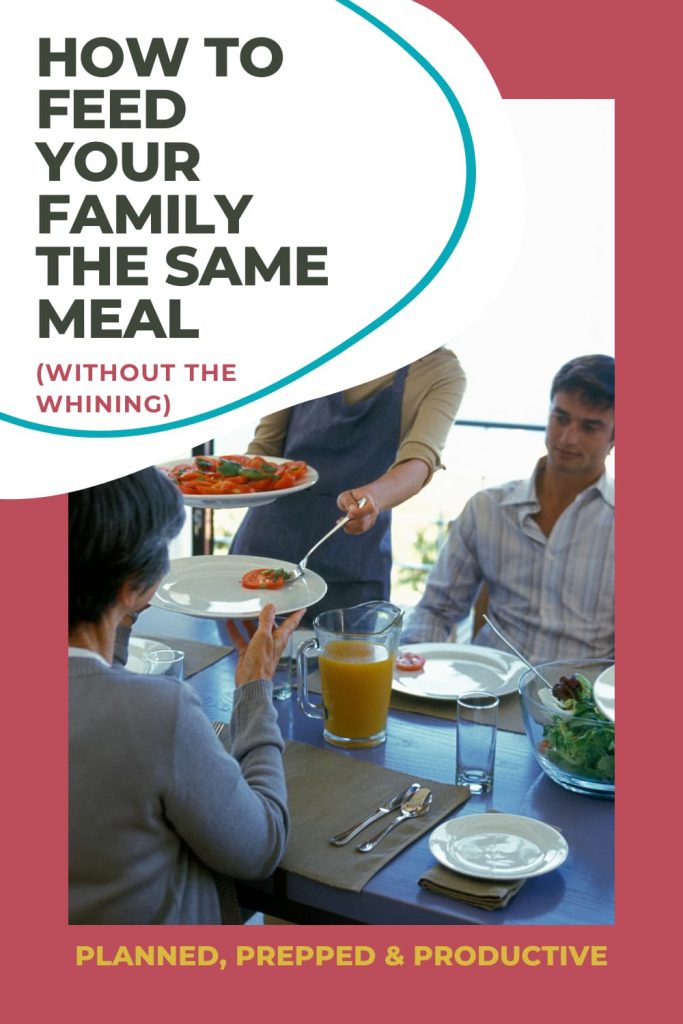 Dinnertime is stressful for families, especially moms.  Often moms find themselves making extra meals just to keep everyone happy (ahem, except themselves).  Find out how you can get your whole family eating the same meal and keeping them reasonably happy about it in this post! Make one meal for everyone, and also have everyone happy! 