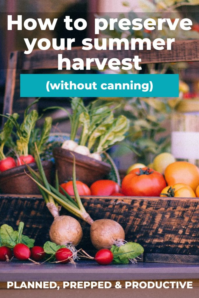 Gardening can be fun, but super overhwhelming when everything is ready at the same time at the end of the season.  This post details how you can preserve your summer harvest without canning!